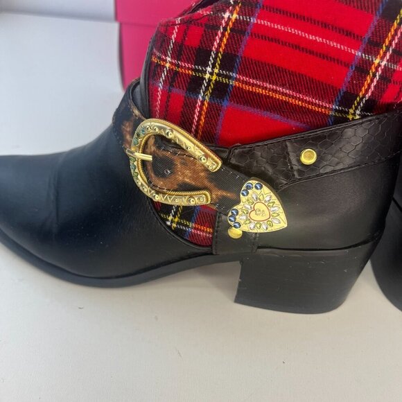 Betsey Johnson Wilma Black Plaid Booties Size 7.5 Ladies Eclectic Western Animal - Picture 7 of 12